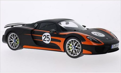 Porsche 918 Base 1/18 Spark Spyder zwart/oranje modelauto