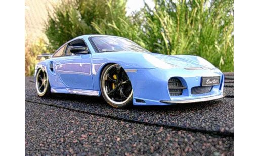 Porsche 911 Turbo 1/18 Hotworks techart blauw modelauto