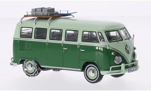 Modelauto Volkswagen T1 Base Mindersamba groen/groen avec cha&Atilde;&reg;nes &Atilde; neige et Rack de toit 1/43 Premium ClassiXXs