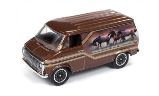 Modelauto Chevrolet Van fourgon metallic bruin/Dekor 1975 1/64 Racing Champions