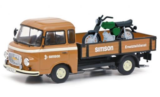 Modelauto Barkas B 1000 plateau laadbak Simson Ersatzteildienst met Simson S51 1/43 Schuco