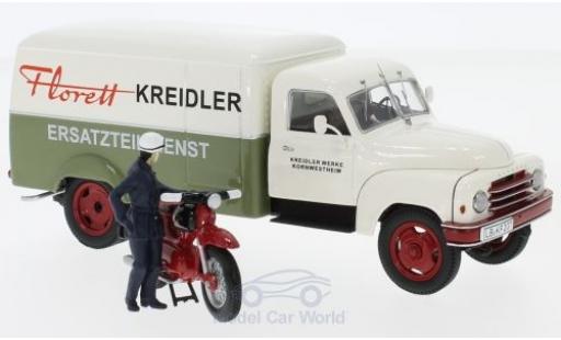 Modelauto Hanomag L28 Base Kreidler Ersatzteildienst met Kreidler Florett en Fahrerfigur 1/43 Schuco