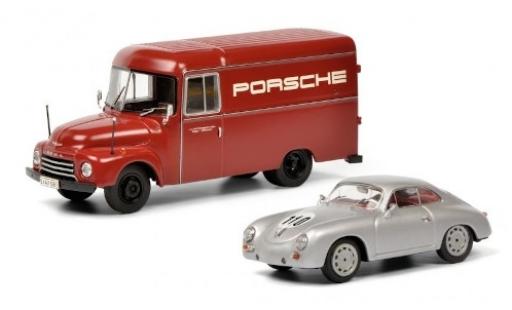 Modelauto Porsche 356 Base bestelwagen Porsche Sport avec Porsche 356 Rennfahrzeug 1/43 Schuco