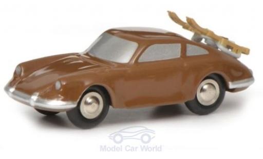 Modelauto Porsche 911 Base bruin met Skitr&Atilde;&curren;ger 1/90 Schuco