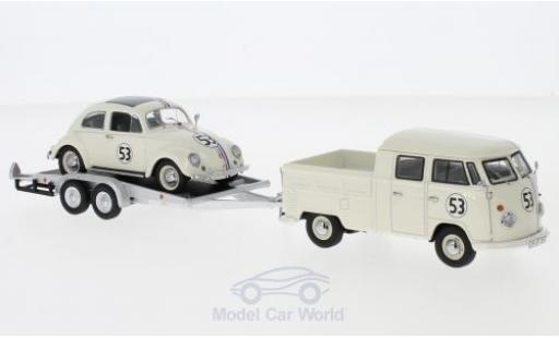 Modelauto Volkswagen T1 B beige/Dekor met Anh&Atilde;&curren;nger en K&Atilde;&curren;fer 1/43 Schuco