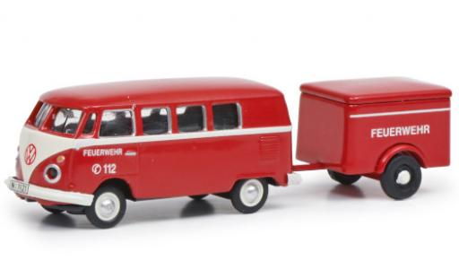Modelauto Volkswagen T1 Base c Bus Brandweer met Anh&Atilde;&curren;nger 1/87 Schuco