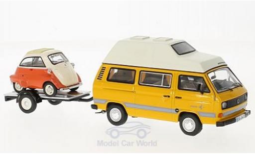 Modelauto Bmw Isetta citadine Westfalia Joker geel/oranje met Anh&Atilde;&curren;nger en Bmw Isetta 1/43 Schuco