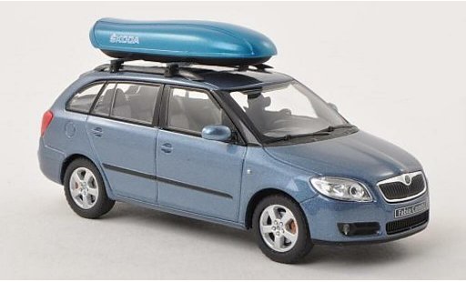 Skoda Fabia Combi 1/43 Abrex blauw-grijs met dakgepacktrager modelauto