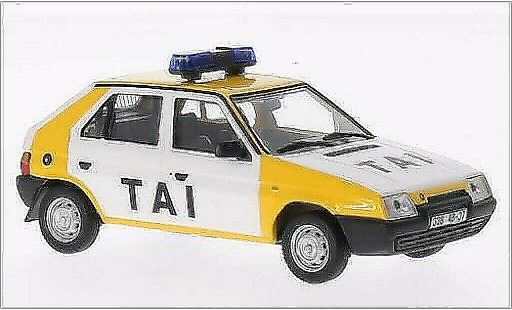 Skoda Favorit Livree Officielle 1/43 Abrex Tai Praha (blauwlicht-Balken) wit/geel 1987 modelauto
