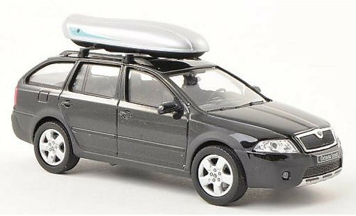 Skoda Octavia Combi 1/43 Abrex Scout zwart met dakbox modelauto