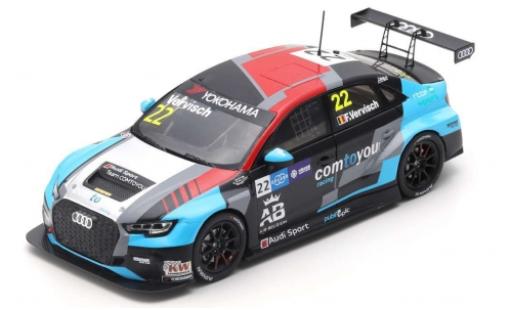 Modelauto Audi RS3 lms No.22 comtoyou Racing WTCR Macau Guia Race 2018 F.Vervisch 1/43 Spark