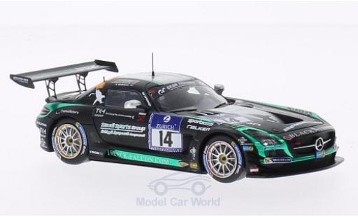 Modelauto Mercedes SLS Coupe AMG No.14 zwart Falcon 24h N&Atilde;&frac14;rburgring 2014 A.Al Faisal/H.Haupt/A.Christodolou/Y.Buurman 1/43 Spark