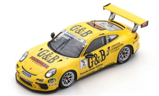 Modelauto Porsche 911 GT3 Cup No.2 Carrera Scandinavia 2018 L.Sundahl 1/43 Spark