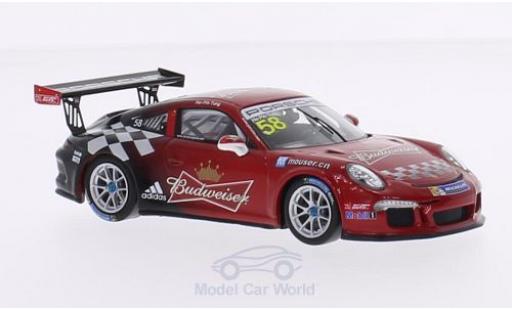Modelauto Porsche 911 GT3 Cup (997) No.58 Team Absolute Racing Budweiser Carrera Asia 2015 H.-P.Tung 1/43 Spark