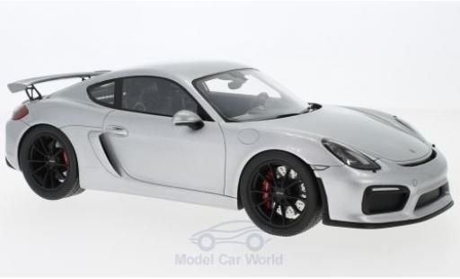 Modelauto Porsche Cayman GT4 (981) grijs 2016 1/18 Spark