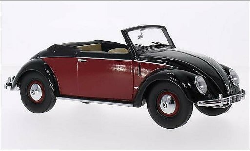 Volkswagen Kafer Cabriolet 1/18 Minichamps 1200 Cabrio Hebmuller zwart/rood 1949 modelauto