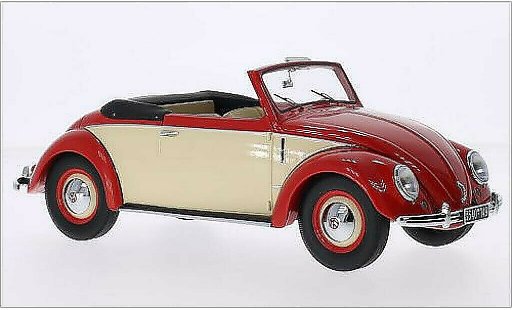 Volkswagen Kafer Cabriolet 1/18 Minichamps 1200 Hebmuller rood/beige 1949 modelauto