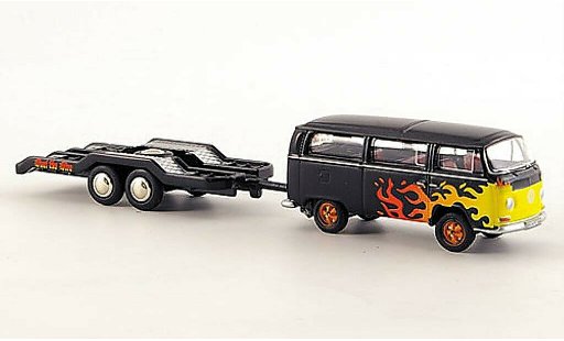 Volkswagen T2 Base 1/87 Bub Bus zwart met Flammendekor en Hanger modelauto