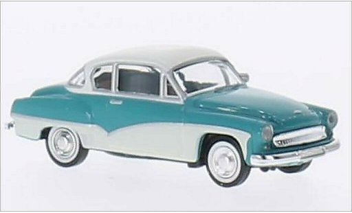 Wartburg 311 Coupe 1/87 Brekina turquoise/wit modelauto