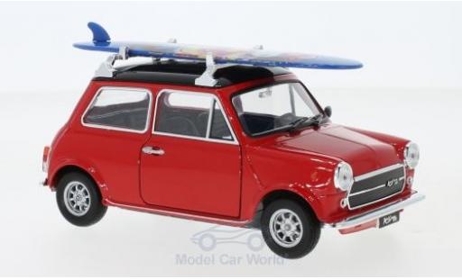 Modelauto Mini Cooper Base 1300 rood/zwart 1974 met Surfboard 1/24 Welly
