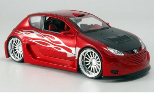 Modelauto Peugeot 206 Base metallic rood/Dekor sans Vitrine 1/24 Welly