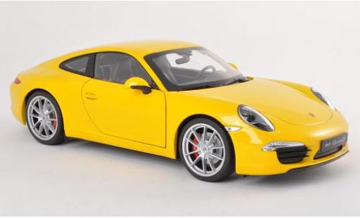 Modelauto Porsche 911 S Carrera geel 1/18 Welly