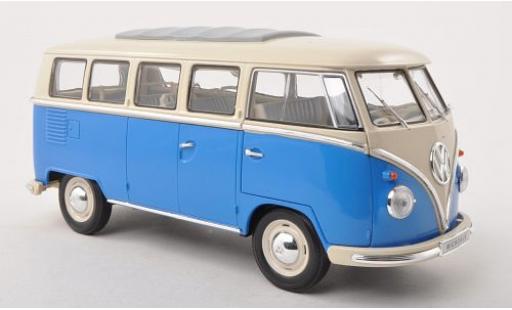 Modelauto Volkswagen T1 B Bus blauw/wit 1962 1/18 Welly