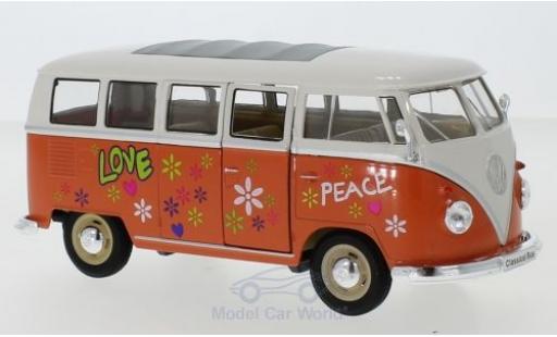Modelauto Volkswagen T1 B Bus oranje/wit 1963 Flower Power 1/24 Welly