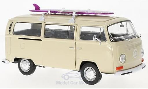 Modelauto Volkswagen T2 B Bus beige 1972 met Surfboard 1/24 Welly